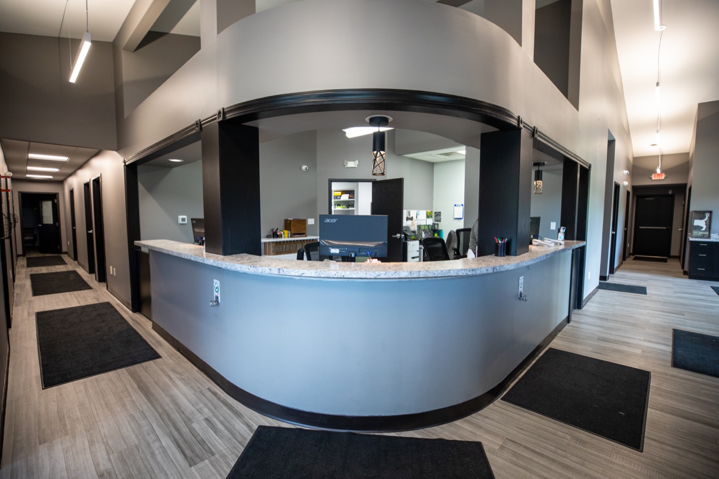 The front desk and lobby at Plymouth Veterinary Clinic